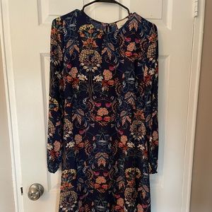Garden Splendor Navy Blue Floral Print Dress